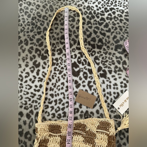 Lu & Elle The Sundrift Tassel Bucket Bag Handwoven Natural Tones Checkered - Picture 13 of 17